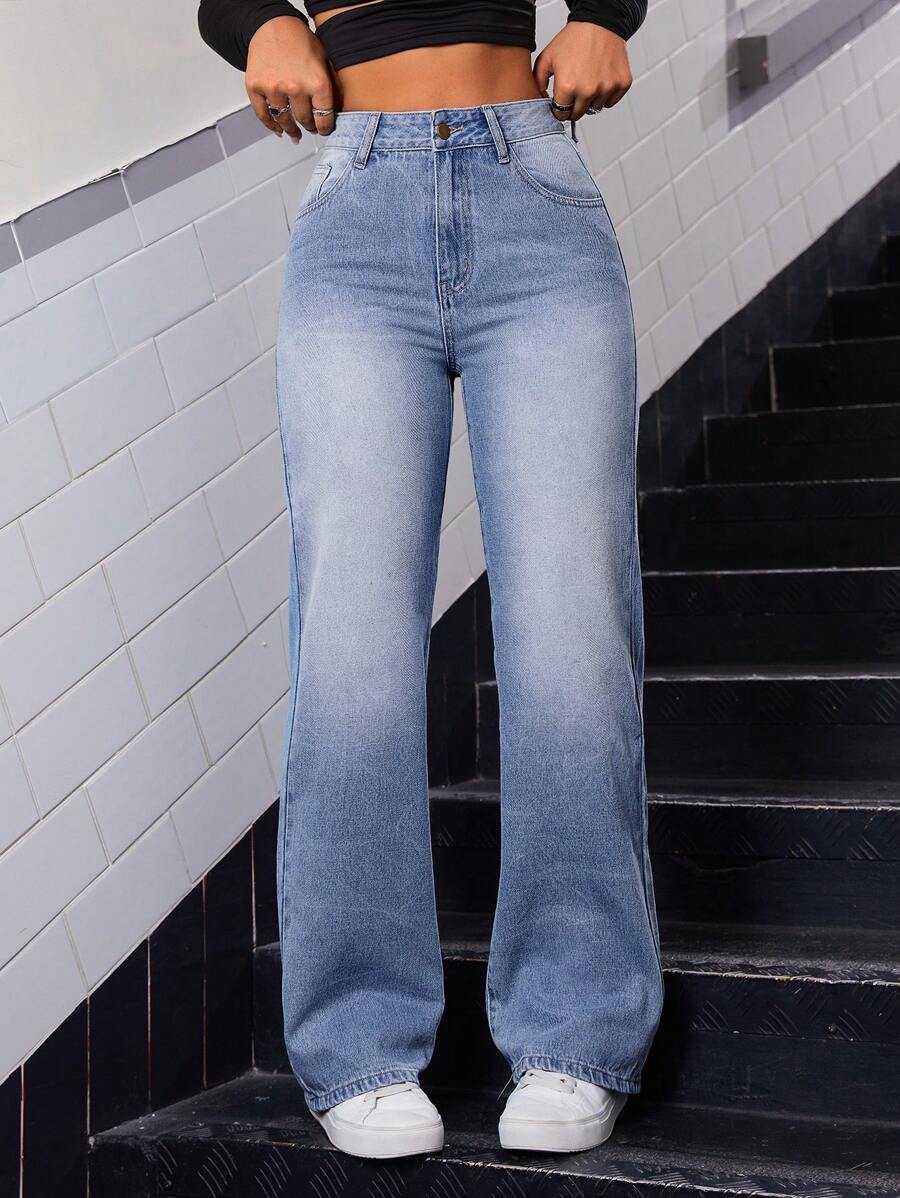 SHEIN EZwear Women's Wide Leg Denim Pants - Blue - View 1