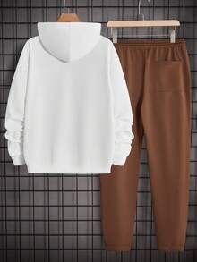 GENTILAND 男士字母圖案抽繩連帽衫和運動褲 - 白色 - 查看 2