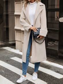 SHEIN Frenchy Lapel Neck Dual Pocket Overcoat - Apricot - View 5