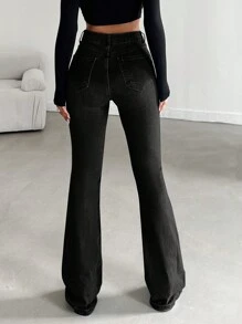 EURMUSE Solid Flare Leg Jeans - Black - View 2