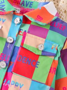 SHEIN 女嬰字母圖案翻蓋細節外套 - 彩色 - 查看 3