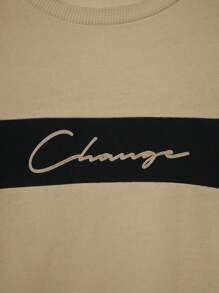 EURMUSE Men'S Letter Print Sweatshirt And Joggers Two-Piece Set - Camel - View 6