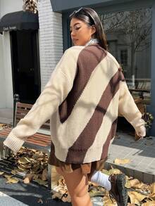 SHEIN EZwear Hơn Khối màu Thả vai Nút phía trước Áo len Mở - Nhiều màu - Xem 2