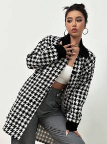 Flirla Áo khoác vải tuýt trễ vai họa tiết Houndstooth - Nhiều màu - Xem 5
