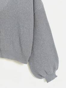 SHEIN Essnce Hơn Thả vai Nút phía trước Áo len Mở - Xám - Xem 3