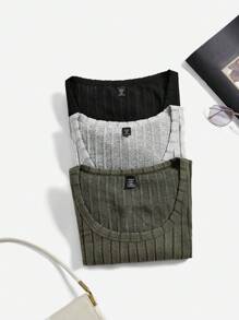 SHEIN Essnce Plus 3pcs Scoop Neck Ribbed Knit Tee - Multicolor - View 10