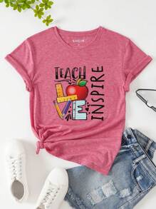 INAWLY Vòng cổ Ngắn tay Áo thun - Hồng - Xem 1