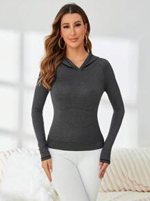 Solid Hooded Sports Sweatshirt - Dark Grey - View 5