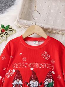 SHEIN 女小童聖誕圖案落肩袖洋裝