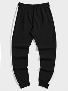 RueChic Men Contrast Side Drawstring Waist Sweatpants - Black - View 2