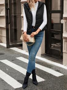 SHEIN Frenchy Áo khoác có mũ trùm đầu có khóa kéo - màu đen - Xem 3