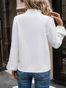 SHEIN Frenchy Lá sen tỉa Tay áo lồng đèn Cổ giả Áo sơ mi - Đen và trắng - Xem 2