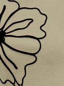 SHEIN LUNE Floral Pattern Mock Neck Drop Shoulder Sweater Dress - Khaki - View 7