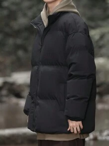 Manfinity Hypemode Ultra Loose Fit Men's Zip Up Padded Coat With Slant Pockets - Black - View 4