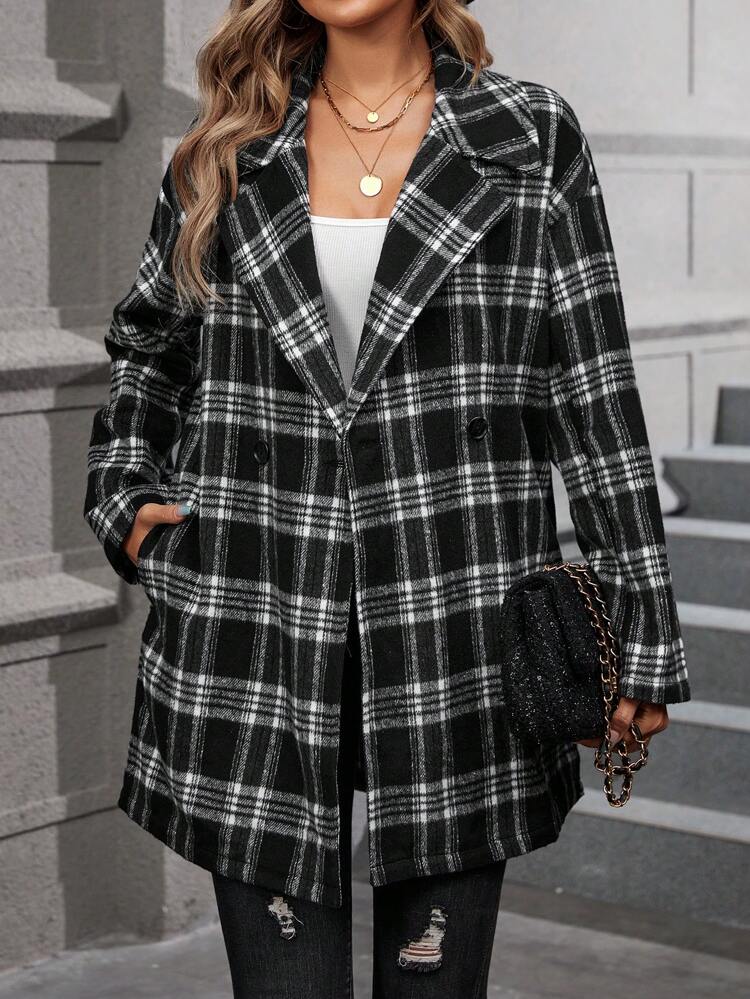 Plaid Print Double Breasted Overcoat