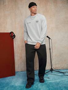 Manfinity Hypemode 1件男款卡通字母印花寬鬆連帽衣,縫肩袖設計 - 灰色 - 查看 5