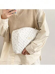 Túi đựng đồ trang điểm du lịch in hình quả anh đào dễ thương, 1 chiếc túi xách đựng mỹ phẩm đa năng nhẹ chống thấm nước, túi đựng đồ tắm, ví đựng mỹ phẩm di động có khóa kéo đựng son môi, cọ, đồ chăm sóc da, điện thoại di động, tiền xu, đồ dùng nhỏ, dùng ở nhà, du lịch, nghỉ mát và đi học, - trắng - Xem 5