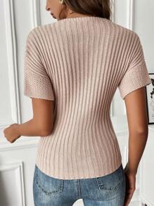 SHEIN LUNE Mặt trước xoắn Đồ đan Ribbed Áo len - Xám - Xem 2