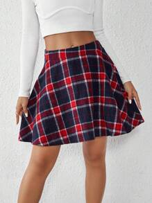 SHEIN Unity Plaid Print Flare Hem Skirt - Multicolor - View 4