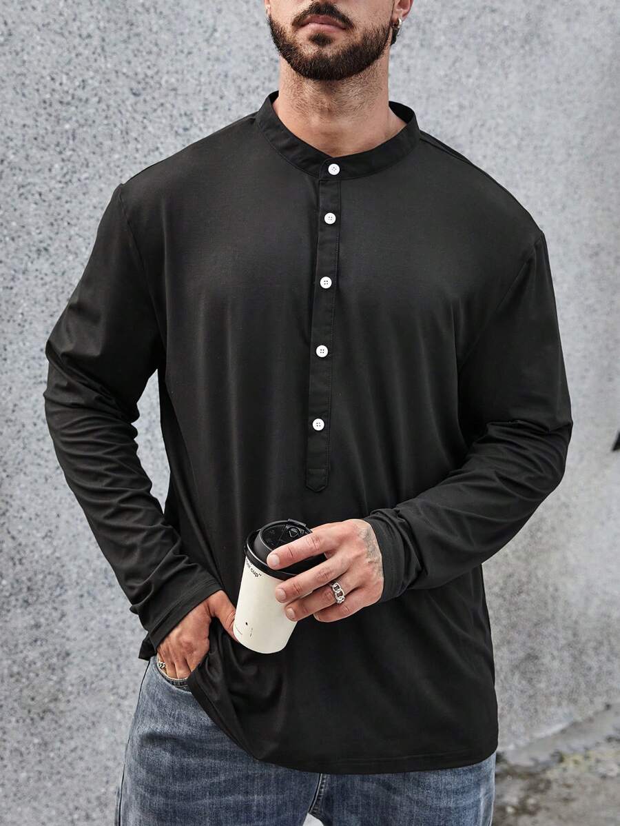 Manfinity Homme Nam Plus Nút Nửa Áo polo - màu đen - Xem 1