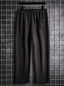 Manfinity Hypemode Pantalones De Sudadera Para Hombre Con Cintura Ajustable Y Bolsillos Inclinados Sueltos - Negro - Ver 2