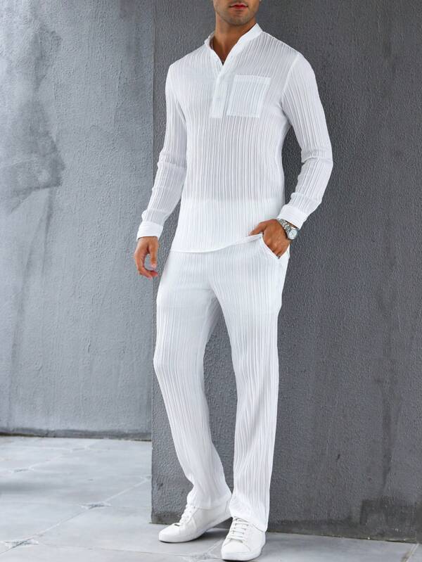 Manfinity Homme Herren Knopf Halb Placket Langarm Top Und Hose Anzug