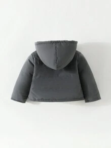 SHEIN Baby Boy Solid Hooded Teddy Lined Padded Coat