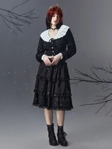 ROMWE Goth Color-block Patchwork Lapel Cardigan - Black - View 1