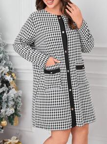 SHEIN Clasi Plus Plaid Print Contrast Trim Button Front Dress - Black - View 6