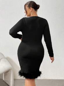 SHEIN Privé Hơn Trang trí Fuzzy Váy bodycon - màu đen - Xem 2