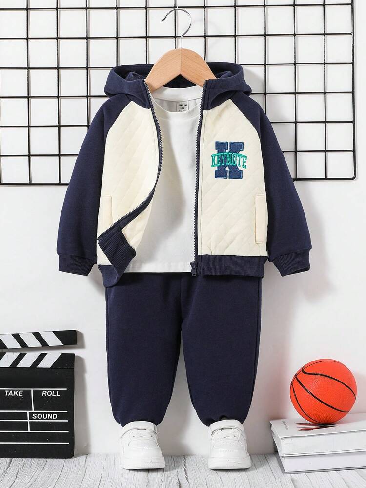 Baby Boy Letter Graphic Raglan Sleeve Hoodie & Sweatpants Without Tee