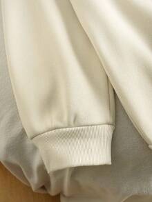 SHEIN EZwear Đồ họa Hình Túi kangaroo Dây rút Lót nhiệt Hoodie - Màu be - Xem 4