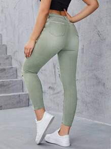 Cao eo Quần jean rách - màu xanh lá - Xem 2