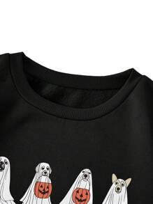 SHEIN EZwear Đồ họa Hoạt hình Lót nhiệt Áo nỉ - màu đen - Xem 6