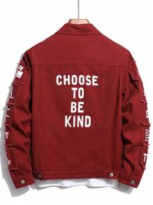 Manfinity Homme Nam Đồ họa Khẩu hiệu Túi có nắp Áo khoác denim Without Tee - Đỏ - Xem 2