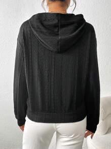 SHEIN Essnce 1pc Solid Drop Shoulder Hoodie - Black and White - View 7