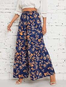 SHEIN VCAY 印花前打結闊腿褲 - 藏蓝色 - 查看 4