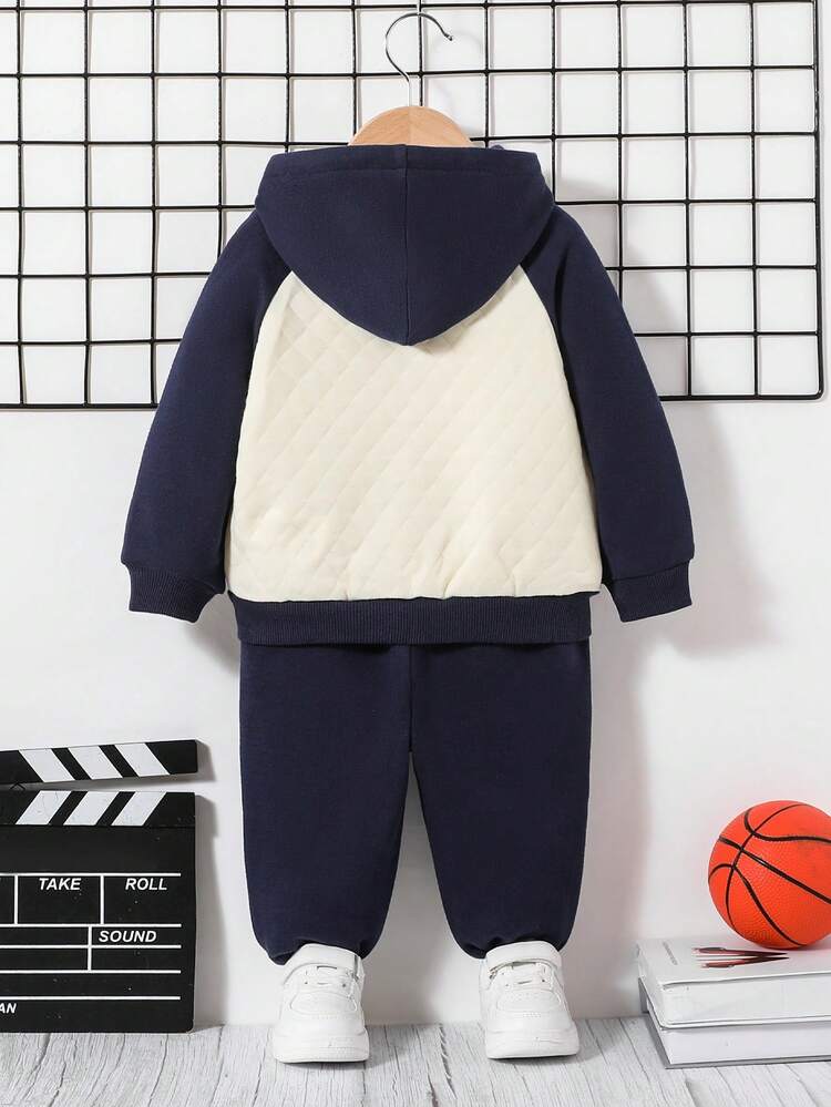 Baby Boy Letter Graphic Raglan Sleeve Hoodie & Sweatpants Without Tee