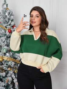 SHEIN Essnce Plus Two Tone Drop Shoulder Sweatshirt - Multicolor - View 1