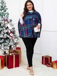 EMERY ROSE Talla grande Abrigo con estampado de cuadros de manga capa - Multicolor - Ver 3