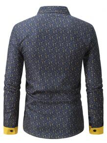 Manfinity Homme Men's Full Print Long Sleeve Shirt - Navy Blue - View 2