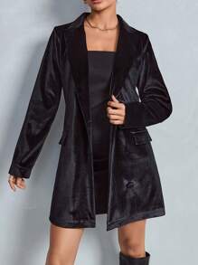 EURMUSE Ladies Lapel Suit Dress Without Belt - Black - View 3