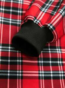 SHEIN Teen Girl Plaid Print Dress Without Belt - Red - View 3