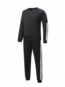 Manfinity Sport Corelite Men's Solid Color Drawstring Sports Suit, Athletic Suit, Tracksuit Workout Set Gym Set Workout Set - Multicolor - View 3