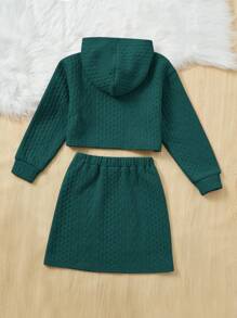 SHEIN Tween Girl Letter Patched Detail Hoodie & Skirt
