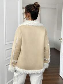 SHEIN Unity 仿麂皮落肩袖毛絨內襯外套 - 彩色 - 查看 2