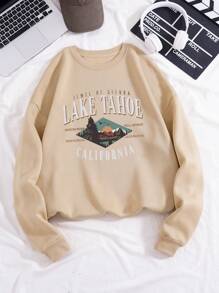 SHEIN Essnce 山和字母圖案加絨內裏運動衫