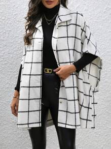 SHEIN LUNE Plaid Print Batwing Sleeve Coat - Multicolor - View 3