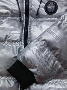 Manfinity Oversized Men's Letter Graphic Zip-Up Hooded  Jacket - Silver - View 3