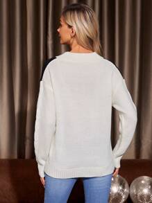 SHEIN LUNE Colorblock Contrast Lace Cable Knit Sweater - Multicolor - View 2